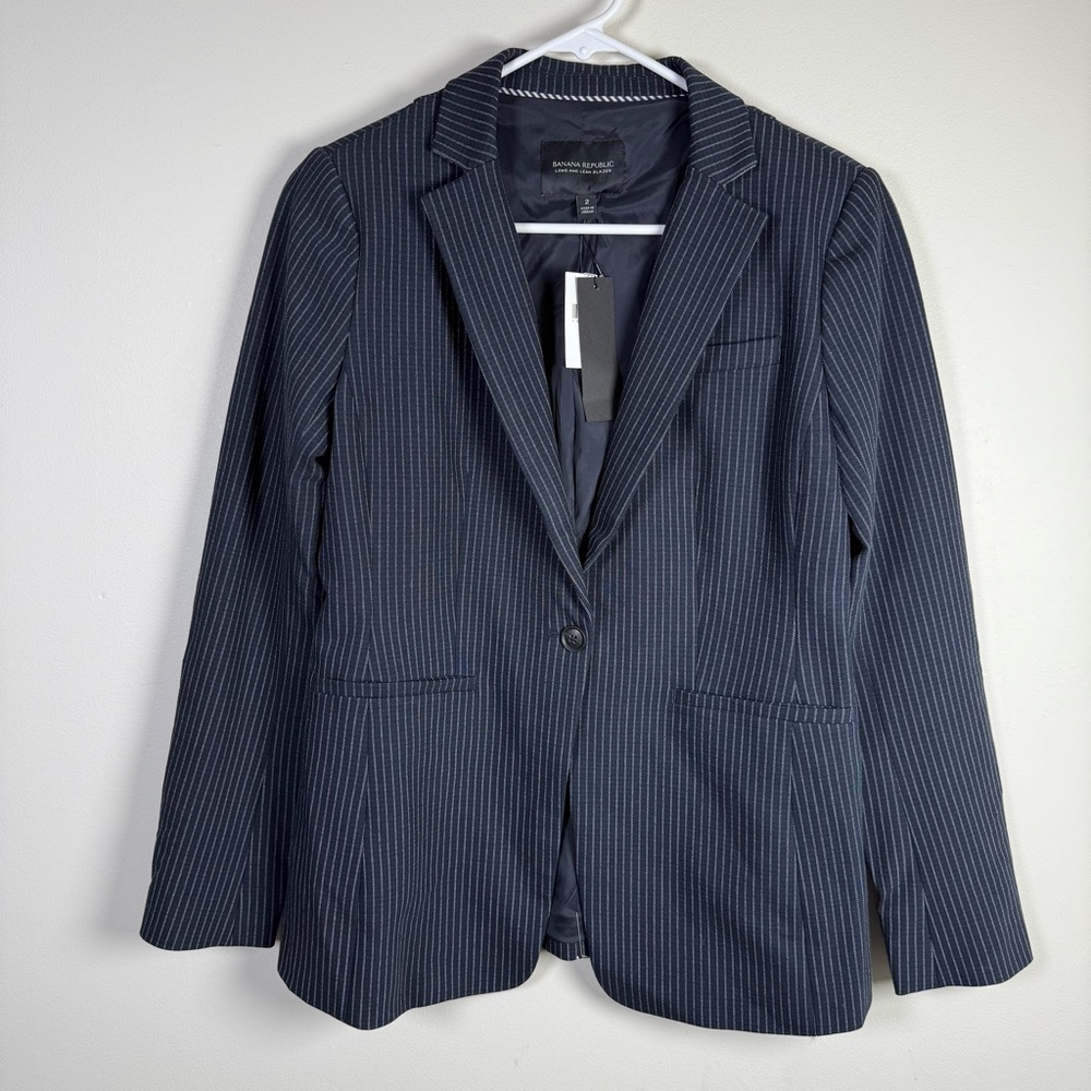 Banana Republic Navy Blue Striped Single Button Blazer Size 2 NWT